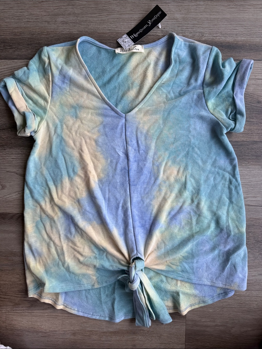 NWT Blue Tie-Dye V-Neck Knot Front Top